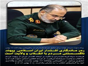 پيام دعوت فرمانده سپاه کربلا استان مازندران براي حضور باشکوه مردم ديار علويان در راهپيمايي دشمن شکن يومالله 22 بهمن